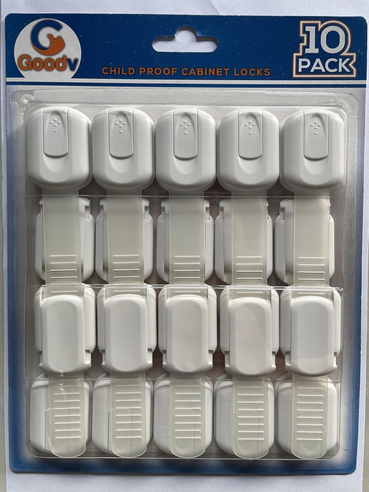 Child Safety Cabinet Locks - (10 Pack) Baby Proofing Latches to Drawer Door Fridge Oven Toilet Seat Kitchen Cupboard Appliance Trash Can with 3M Adhesive - Adjustable Strap No Drill No Tool