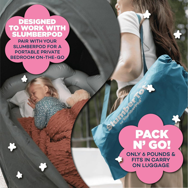 Slumbertot Inflatable Toddler Travel Bed - Portable Kids Air Mattress with Safety Bumpers - Perfectly Sized Ideal for Travel or Home Use - Includes Electric Pump