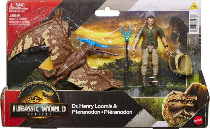 Jurassic World Rebirth Human & Dinosaur Figure Pack, Dr Henry Loomis & Pteranodon, Movie Accurate 3.75 Inch Scale, Posable Collectible