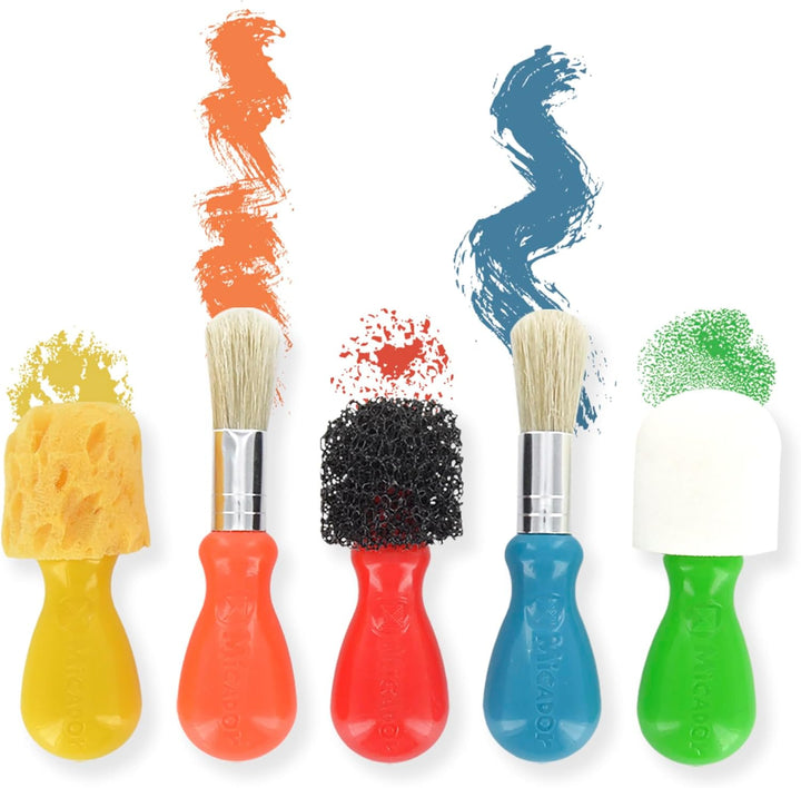 Early Start Stuff for Painting, 5-Piece Set - 3 Sponge + 2 Durable Bristle Brushes - Easy Grip - Rounded Handles - Ages 3+