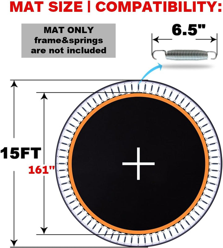 Trampoline Mat, Fits 15 Ft Frame Using 96 Pcs 6.5 in Spring, Trampoline Replacement Mat for 15 Ft Trampoline, Compatible with 96 Pcs 6.5 in Spring, Reinforce, Uv-Resistant, with Spring Hook and Gloves