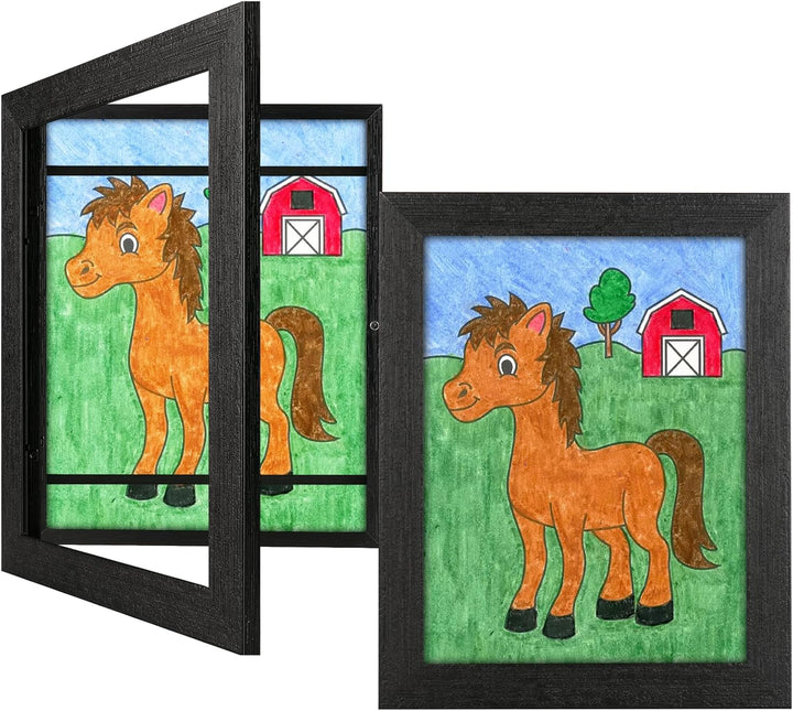 3Pack Kids Art Frames Natural Woodgrain, 10X12.5 Child Artwork Frame without Mat Changeable Front Opening, 8.5X11 Frame with Mat, Children Storage Frame Holds Crafts, Drawing, Art Project, Schoolwork