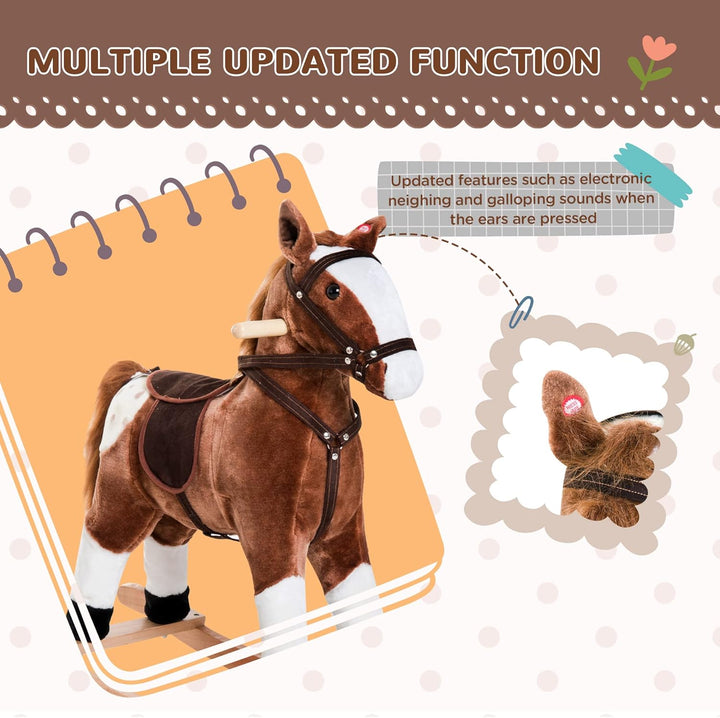 Kids Rocking Horse Plush Ride on Toy Toddler Rocker for Boys Girls Gifts with Realistic Sounds, Brown