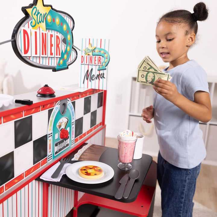 Star Diner Restaurant Play Set (41 Pcs) - Pretend Play Food, Restaurant Toy Set with Cookware, Utensils for Kids, Diner Playset for Kids and Toddlers, Ages 3+