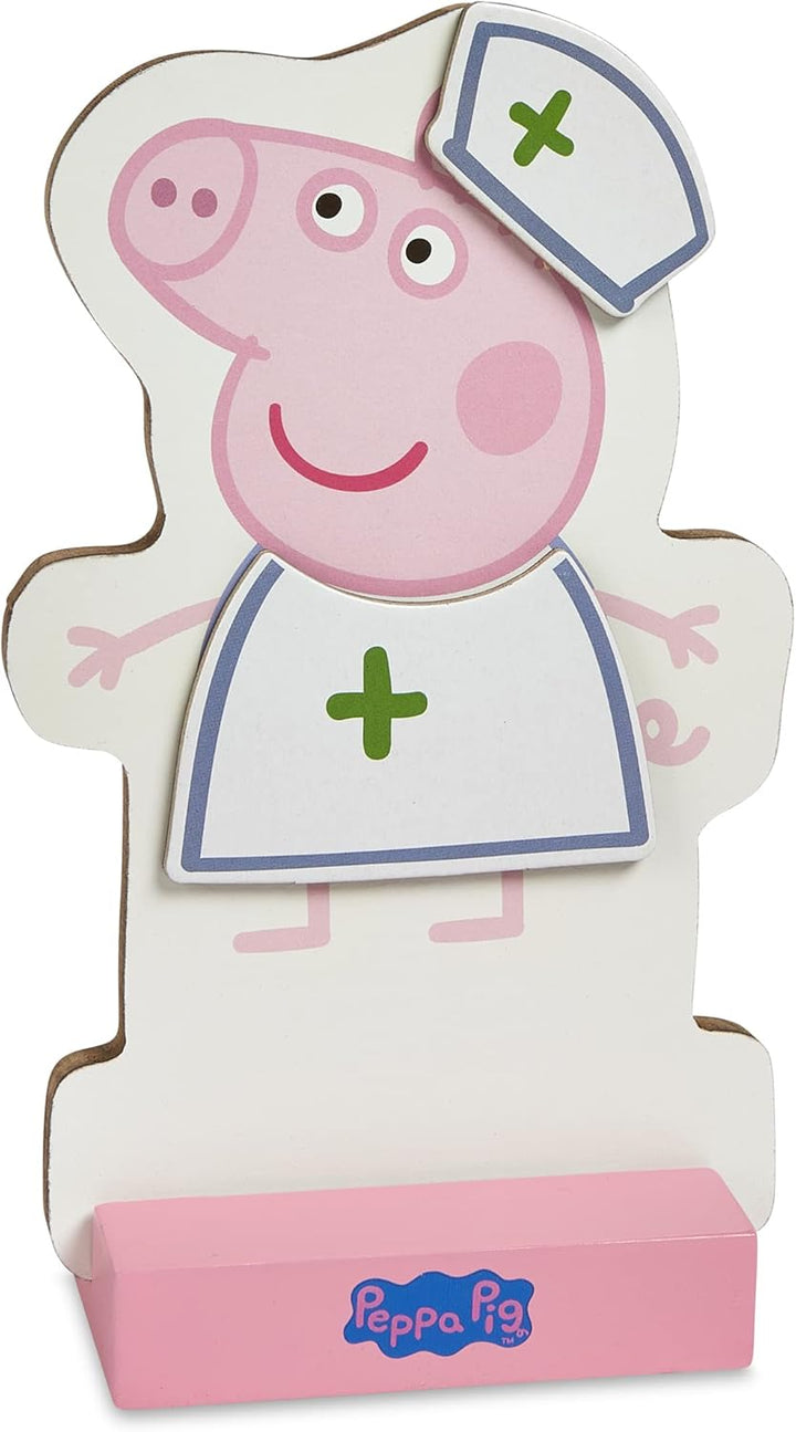 Peppa Pig Magnetic Wood Dress up Doll. Includes 26 Colorful Magnetic Wood Pieces and Wooden Storage Box. Encourages Creative Play with Mix and Match Fun for Preschoolers and Kids Ages 3 and Over.