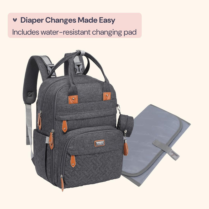 Diaper Bag Backpack - Baby Essentials Travel Tote - Multi Function Waterproof Diaper Bag, Travel Essentials Baby Bag with Changing Pad, Stroller Straps & Pacifier Case - Unisex, Dark Gray