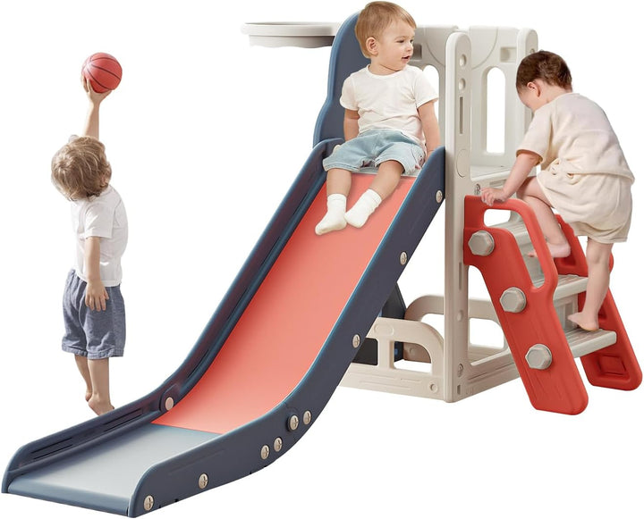 Toddler Slide,Kids Climber Slide with Storage Space and Non-Slip Steps,Indoor Outdoor Playset with Basketball Hoopa and Telescope,Slide for Toddlers Age 1-3