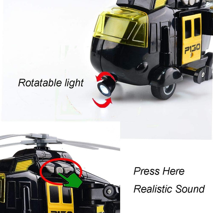 Military Helicopter, Airforce Airplane Toy with Hanging Basket Lights and Sounds for Kids(Black)