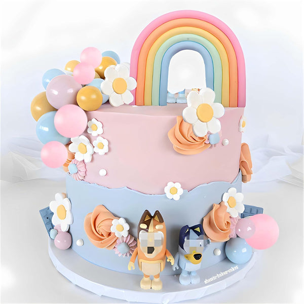 Boho Cake Topper,  26Pcs Rainbow Cake Topper for Hippie Themed Daisy Flowrs Blue Dog Cake Toppers Pastel Ball Cake Decorations for Bohemian Groovy Hippie Wedding Party Supplies