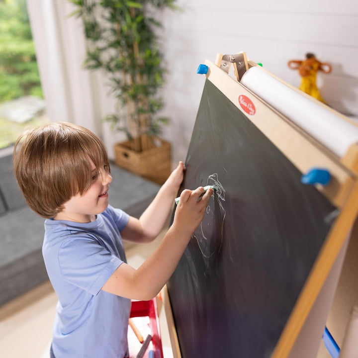 Deluxe Standing Art Easel - Dry-Erase Board, Chalkboard, Paper Roller - FSC Certified