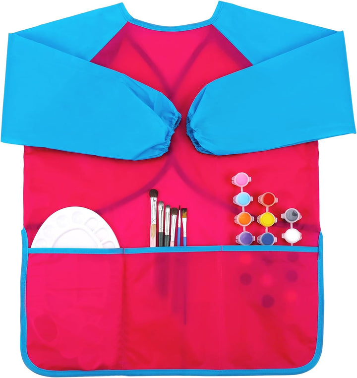 2 Pack Kids Art Smock Colorful Waterproof Children Art Aprons Artist Painting Aprons with Long Sleeve 3 Roomy Pockets for Age 3-7 Years,Yellow and Blue