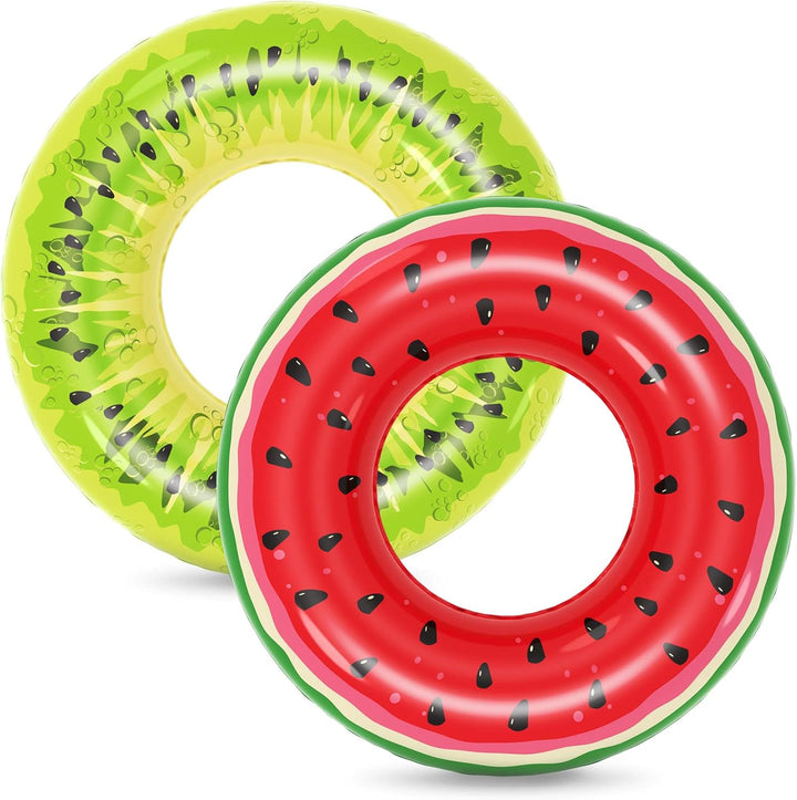 Inflatable Pool Toys Floats for Swimming Pool Party Lake Beach Kids Adults - 4 Pack Floaties Pool Tubes Swim Rings Fruit Water Floaty Watermelon Kiwi Orange Grape