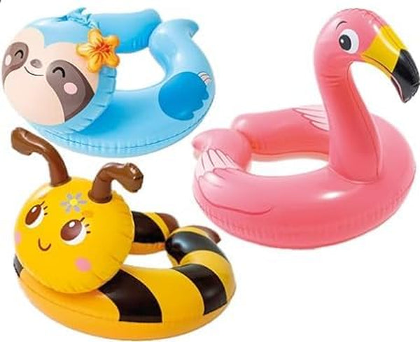 , 43234-2327 3 Pack 59220EP - Animal Head Split Ring Pool Floats Bundle Includes Frog, Duck, Penguin, Giraffe, Frog, Penguin (Style May Vary)