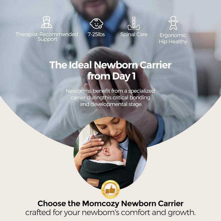 Newborn Carrier Weesnug- Lightweight and Cozy Comfort for 7-25 Lbs, Ergonomic Cross-Back Support, Effortless to Put On, Hands-Free Baby Carrier with Lumbar Support, Black