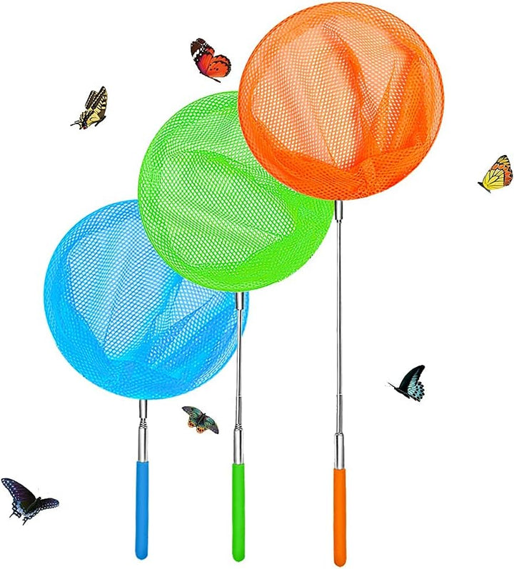 Kids Telescopic Butterfly Fishing Nets Great for Catching Insect Net Perfect Outdoor Tools for Catching Bugs Fish Insect Ladybird, Extendable 34 Inches and anti Slip Grip (3 Pack)