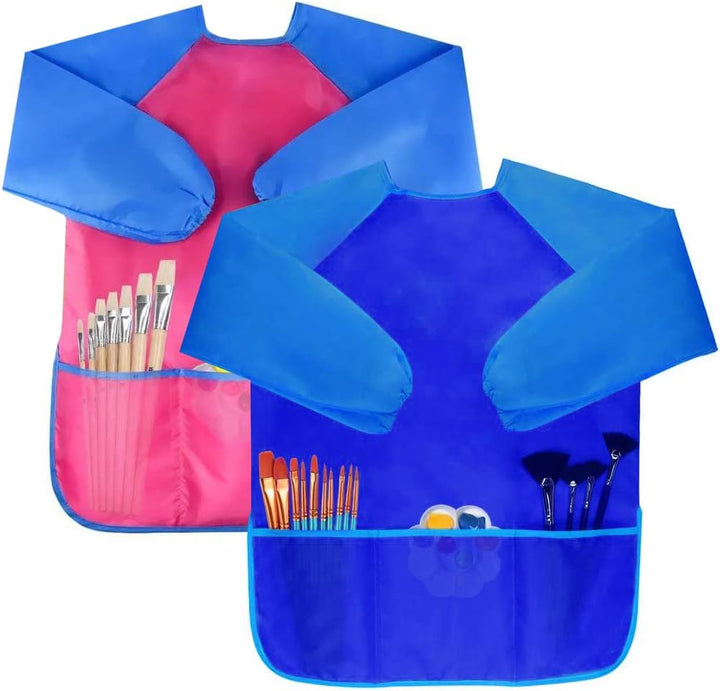 Kids Art Smocks Toddler Smock Waterproof Artist Painting Aprons Long Sleeve with 3 Pockets for Age 2-6 Years