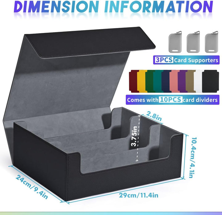 Card Storage Box for Trading Cards, 1800+ PU Leather Commander Card Deck Case, Magnetic Closure Card Holder Fits for Magic Game Cards (Black)
