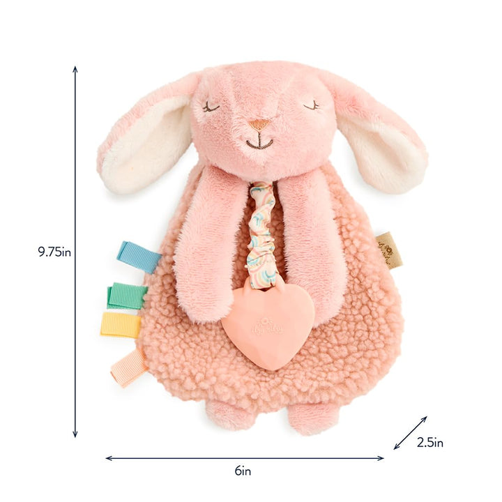 - Itzy Lovey Including Teether - Baby Lovey with Teether, Textured Ribbons & Dangle Arms - Features Crinkle Sound, Sherpa Fabric and Minky Plush (Pink Bunny)