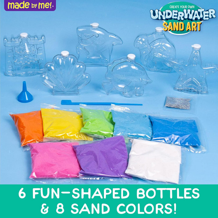Create Your Own Underwater Sand Art, Includes 6 Ocean-Themed Bottles, 8 Sand Colors, Glitter, & Funnel, Great Staycation or Group Activity, Party Idea, DIY Sand Art for Kids Ages 6, 7, 8, 9