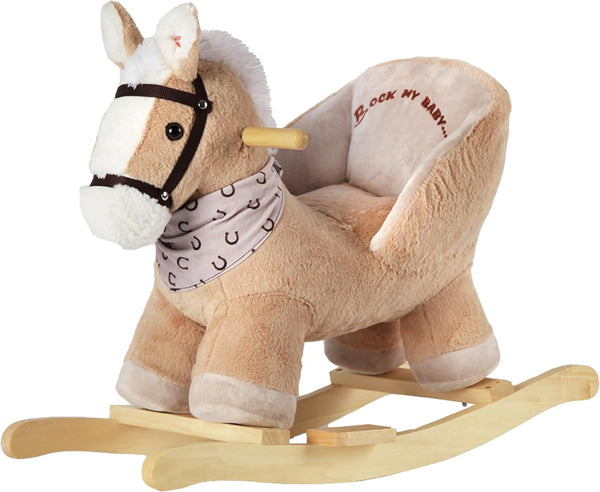 Rocking Horse, Baby Animal Rocking Horse with Seat, Ride on Horse, Plush Rocking Horse with Realistic Sound, Wooden Rocking Horses Ages 1-3 (Caramel Color Horse), CPC Certified