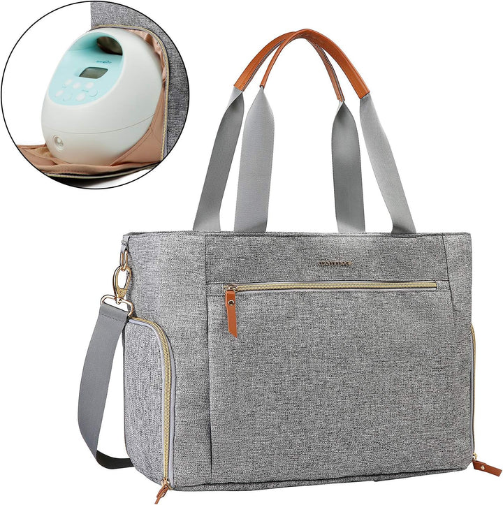 Breast Pump Bag Diaper Tote Bag with 15 Inch Laptop Sleeve Fit Most Breast Pumps like Medela, Spectra S1,S2, Evenflo