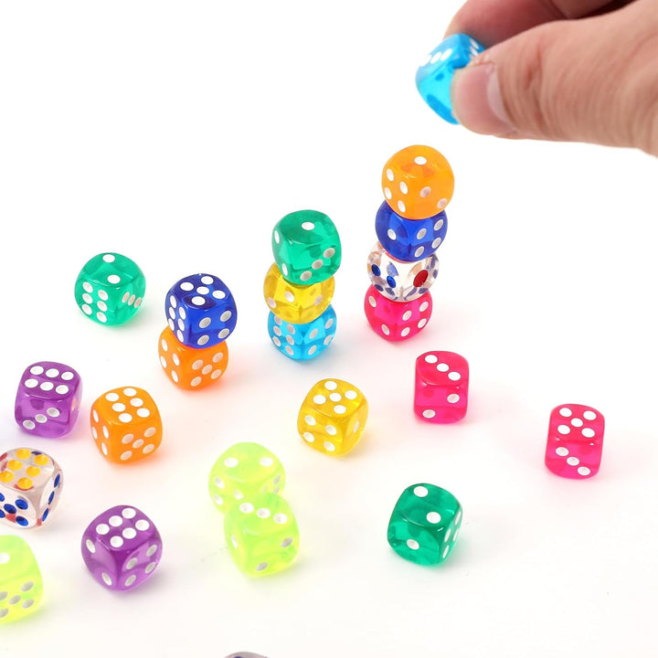 100Pcs Colored Dice Set Standard 16Mm Game Dice Bulk with a Black Drawstring Storage Bag, for Learning, Classroom (Colored)