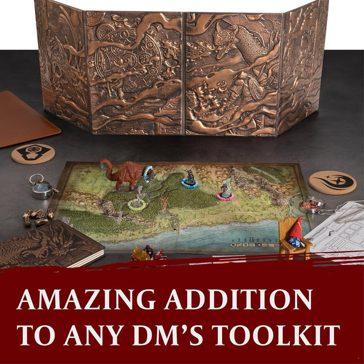 DND DM Screen 5E - D&D Dungeon Master Screen 3D Faux Leather with Customizable Inserts - Dungeons and Dragons GM / Game Master Accessories Gift for Man or Woman. Hide Your Dice Rolls, Maps & Books
