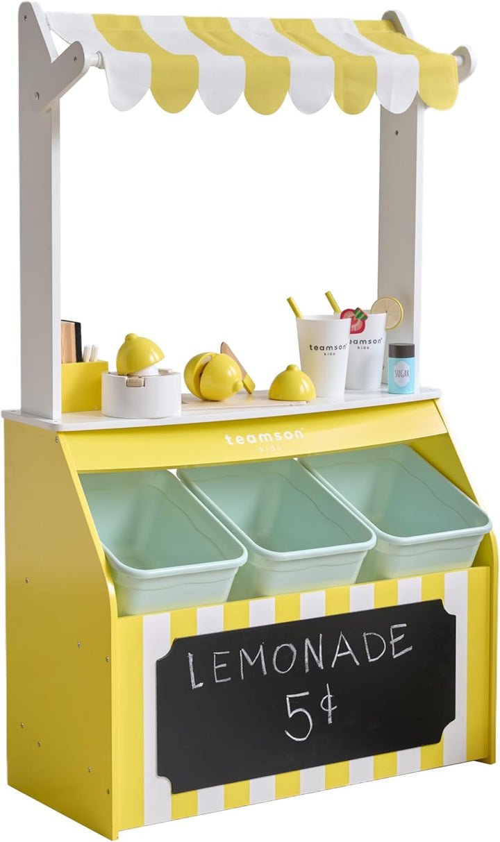 Little Helper Wooden Farmer'S Market Stand with Pretend Cash Register and 6 Plastic Storage Bins, Green, TD-13638A-AMZ