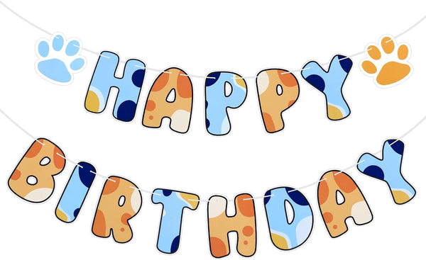 Blue Dog Birthday Party Supplies, Blue and Orange Banner Dog Happy Birthday Banner Party Decorations for Decoration Centerpieces