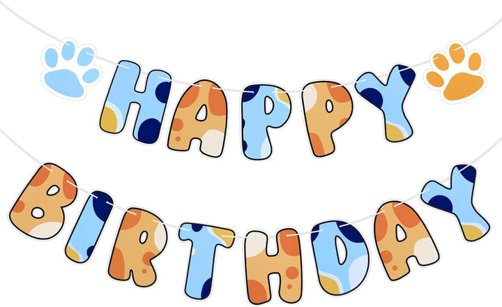 Blue Dog Birthday Party Supplies, Blue and Orange Banner Dog Happy Birthday Banner Party Decorations for Decoration Centerpieces