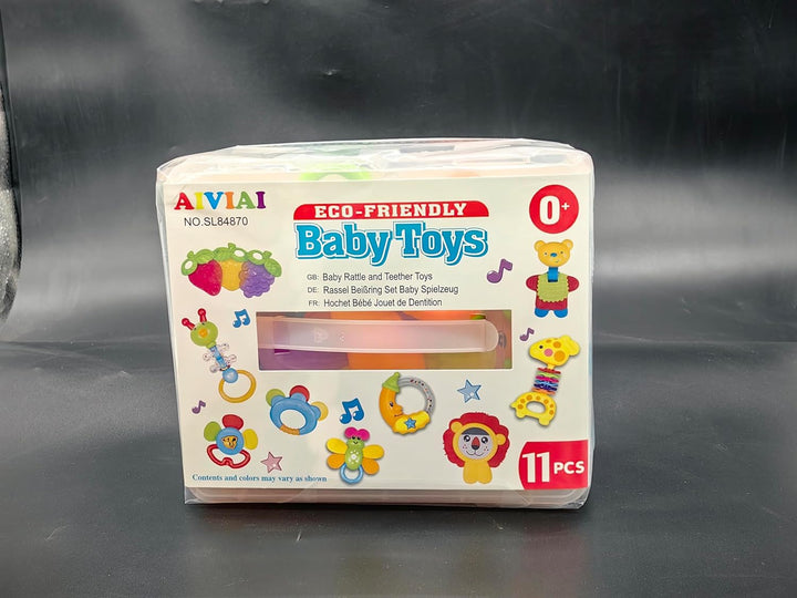 Baby Toys 0-6 Months Infant Toys 0-3 Months Infant Rattles Baby Rattle Teether Toy Set with Storage Box Musical Rattles for Newborn Boy Girl Gifts Set with Baby'S First Rattle Teether (11Pcs)