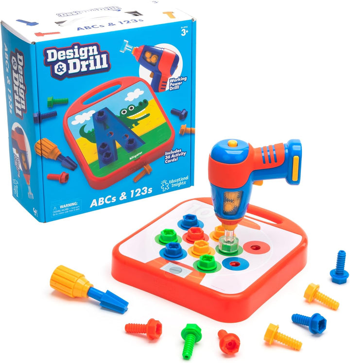 Design & Drill Abcs & 123S - Construction Toys & Toddler Tools, Kids Tool Set with Real Electric Drill Toy, Preschool Learning Activities, Building Kits and Gifts for Ages 3+