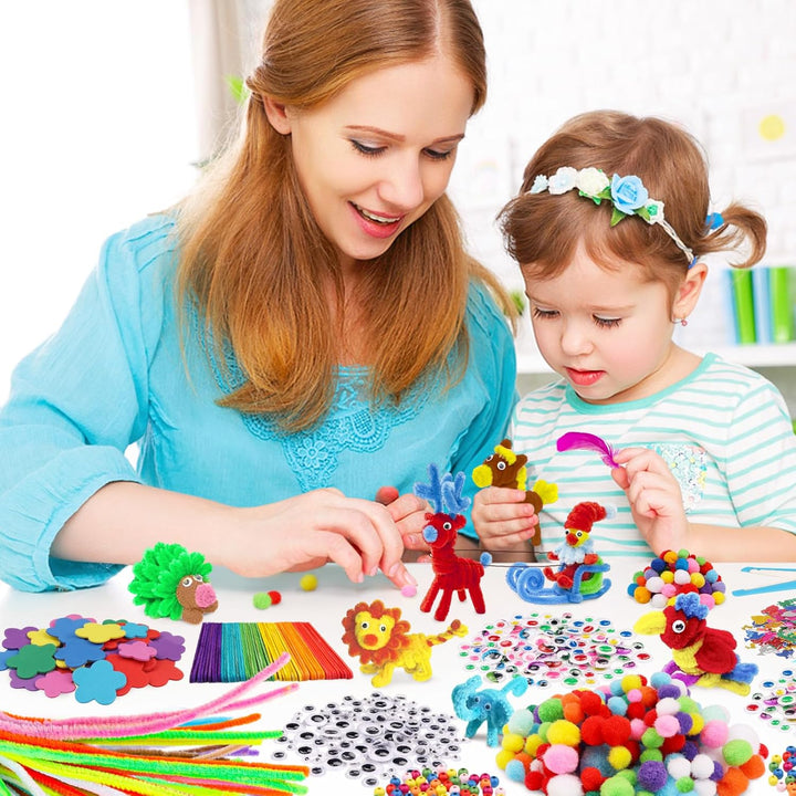 Pipe Cleaners Craft Supplies, 1500+Pcs Arts and Crafts Supplies Including Pipe Cleaner Wiggle Googly Eyes Pom Poms Feathers Sticks Sequins Foam Flowers Papers Felt Stickers