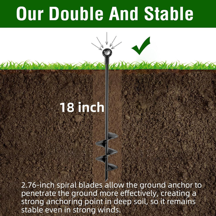 Ground Anchors Heavy Duty, Swing Set Anchor Kit 18 Inch 4 Pack Screw in Earth Anchors Trampoline Stakes High Wind Metal Auger Anchor for Shed Tent Carports Securing Animals Camping Mobile Home