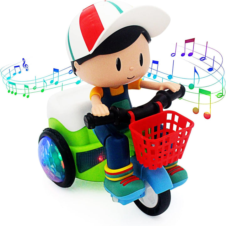 Baby Toddler Electric Tricycle Toy Cartoon Motorcycle Vehicle Stunt Performance, Music, Luminous Lights, Kids Birthday Gifts (Boy)