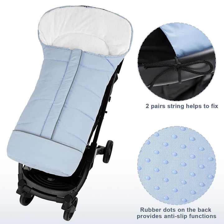 Stroller Cover for Winter, Toddler Stroller Footmuff Universal for Most Stroller, Water Resistant Warm Coral Baby Stroller Bunting Sleeping Bag Blue