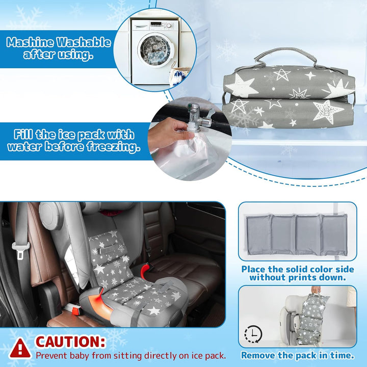 Car Seat Cooling Pad for Toddler with Removable Ice Pack, Summer Baby Cooling Pad for Car Seats and Strollers, Portable Carseat Cooler Ice Cushion, Keeping Baby Cool in the Summer, Gray