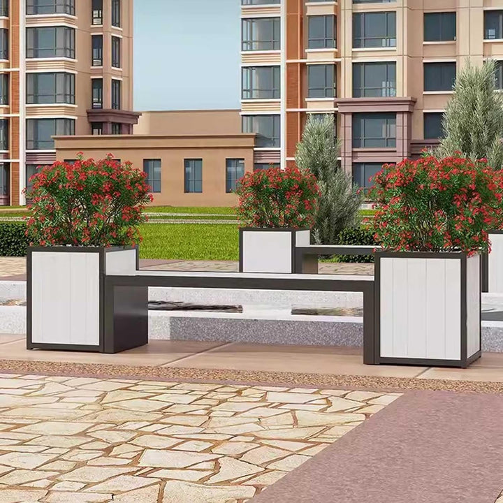 Outdoor Park Planter Bench Outdoor Flower Box Sitting Chair Combination Commercial Square Planter with Seat Wooden Leisure Bench Park Flower Box Bench(L260*D50*H60Cm)