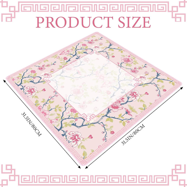 Chinoiserie Mahjong Mat with 1 Carrying Bag 31.5" X 31.5" Pink and White Rubber anti Slip and Noise Reduction Multi Purpose Game Table Cover for Mahjong, Card, Board Tile Games