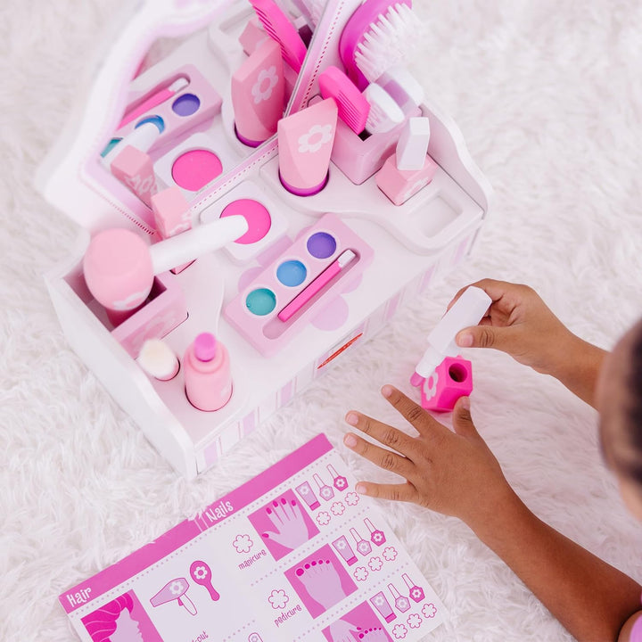 Wooden Beauty Salon Play Set with Vanity and Accessories (18 Pcs) - FSC Certified