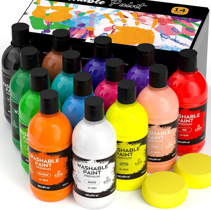 18 Colors Large Washable Paint Set for Kid (8.4Oz,250 Ml), Acrylic Bulk Paint Supplies Non Toxic Children Tempera Paint for Art, Craft DIY, Poster & Finger Paint, School, Home,Classroom, Party