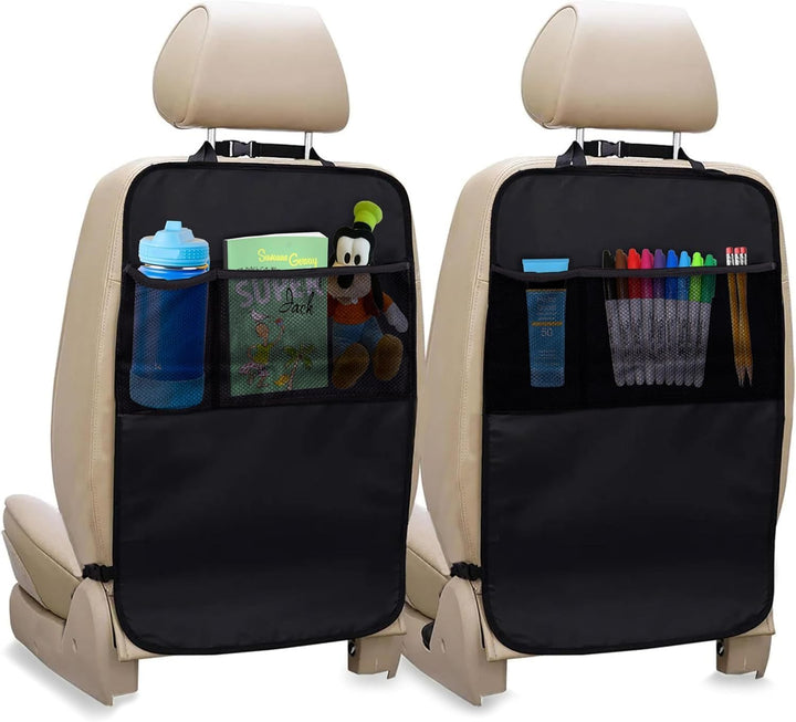 2 Pack Large Back Seat Protector for Kids Feet | Premium Waterproof Kick Mats | Durable Black Backseat Cover for Child to Protect from Dirt, Mud & Scratches | Automotive Travel Accessories