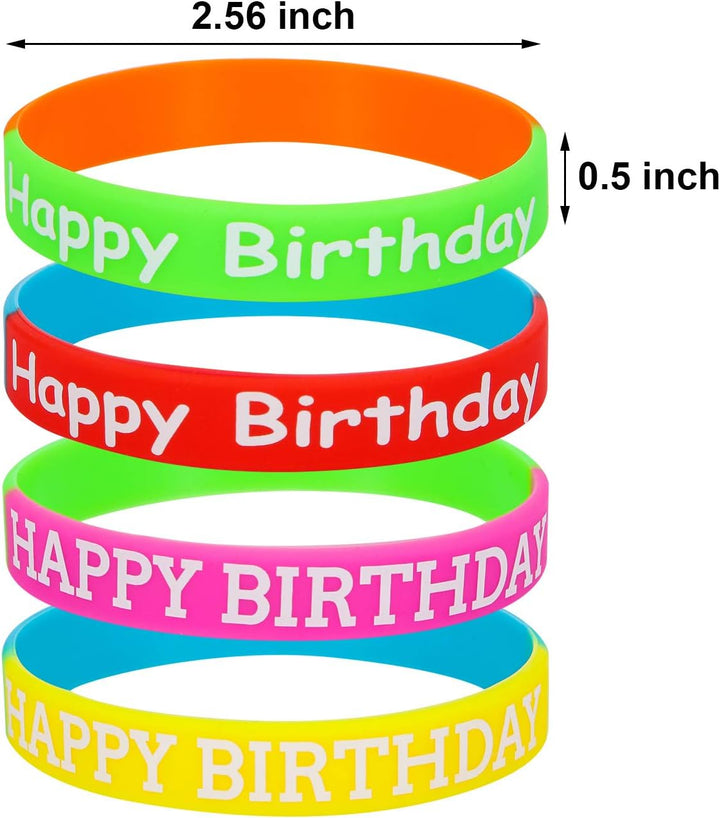24 Pcs Happy Birthday Rubber Bracelets Colored Silicone Bracelets for Teenagers Birthday Party Favors for Party Supplies (Fresh Style)