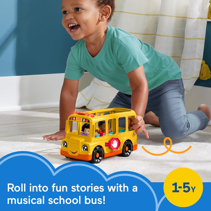 Little People Toddler Toy School Bus Musical Push-Along Vehicle with 2 Figures for Pretend Play Ages 1+ Years