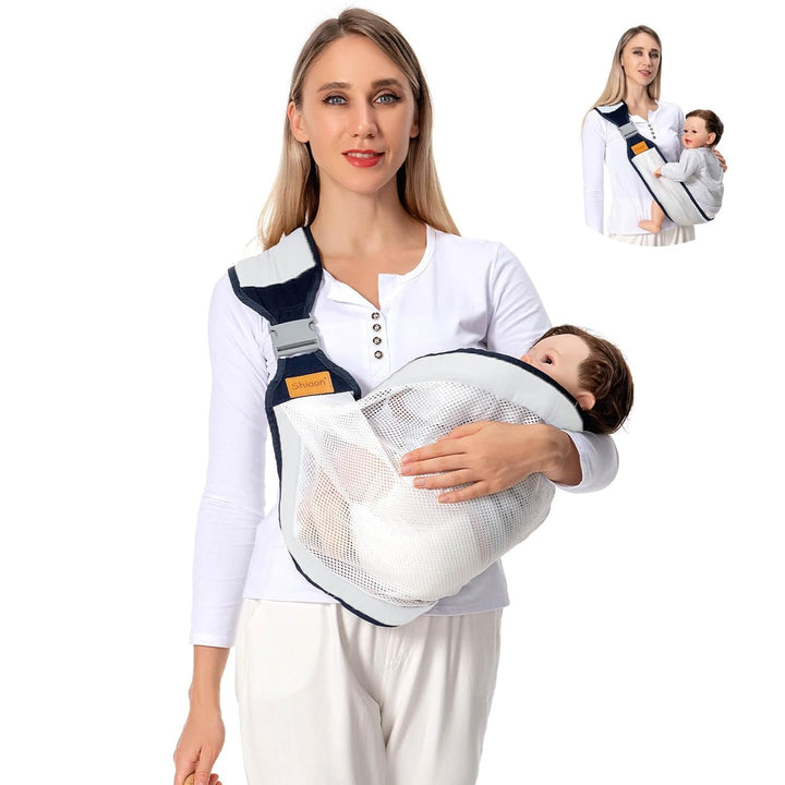 Baby Sling Carrier, Baby Carrier Newborn to Toddler(7-45Lbs), Toddler Carrier with Safety Buckle, One Shoulder Adjustable Shoulder Strap, One Size Fits All, Grey