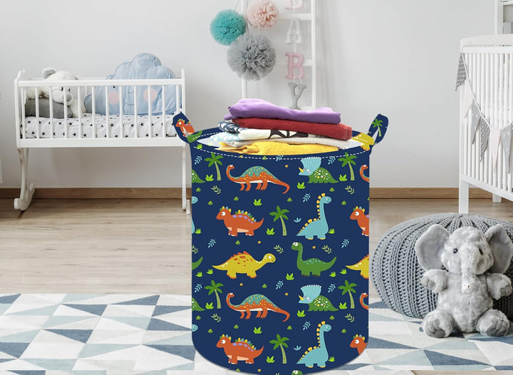 19.7 Inch Dinosaur round Kids Laundry Clothes Hamper Dino Laundry Basket with Handles,Baby Toys Storage Organizer Bins Laundry Gift Basket for Boys and Girls Room, Bedroom Decor