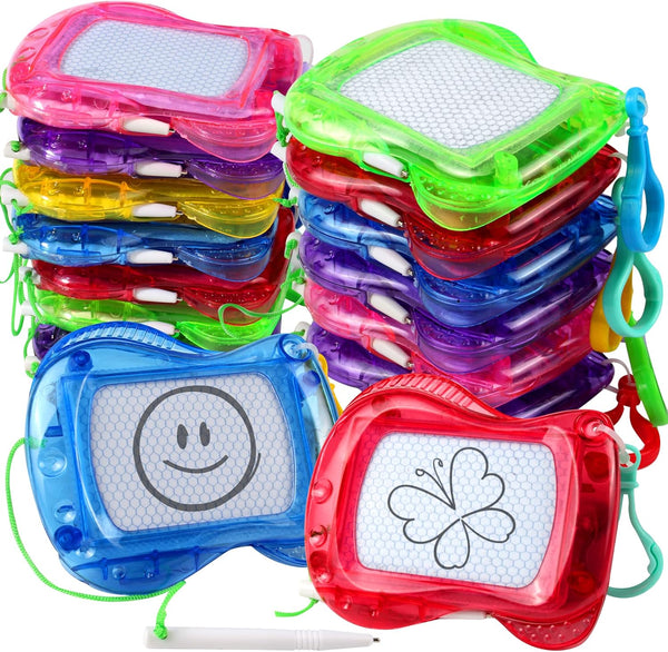 16 Pack Mini Magnetic Drawing Board for Kid(6 Colors), Erasable Doodle Sketch and Writing Pad, Backpack Keychain Clip Doodle Drawing Boards, Birthday Party Favor for Boys and Girls
