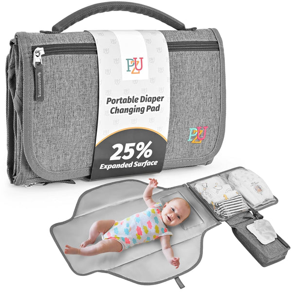 Portable Diaper Changing Pad - Changing Pad Portable with Wipes Pocket, Waterproof Diaper Changing Mat, Portable Changing Pad for Baby, Newborn Gift（Grey）