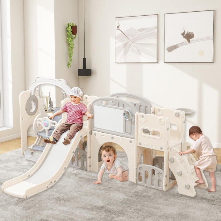 12 in 1 Toddler Outdoor Playset Toys with Swing Toddlers Indoor Playground for 1-3 Years Durable Ecofriendly Swing and Kids Slide Set Climber Tunnel Crawl Toys for Backyards