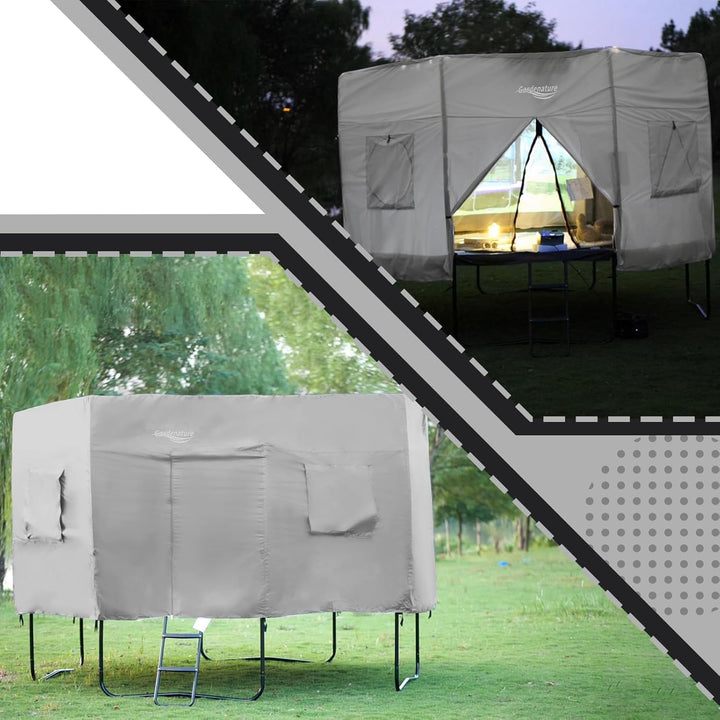 10FT/12FT/14FT Trampoline Tent(Tent Only), Fit round Trampolines, Shade Cover with LED Light, Outdoor Trampolien Accessories, Anti-Tear, Beige